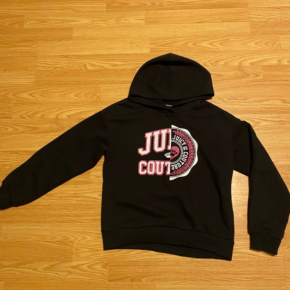 Juicy Couture Kids hoodie size youth XL/16 black long sleeve logo - Picture 3 of 12